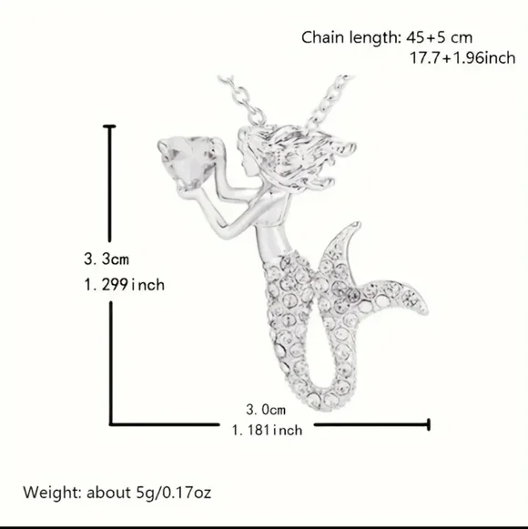 White Mermaid Cartoon Girl Necklace - Picture 2 of 2